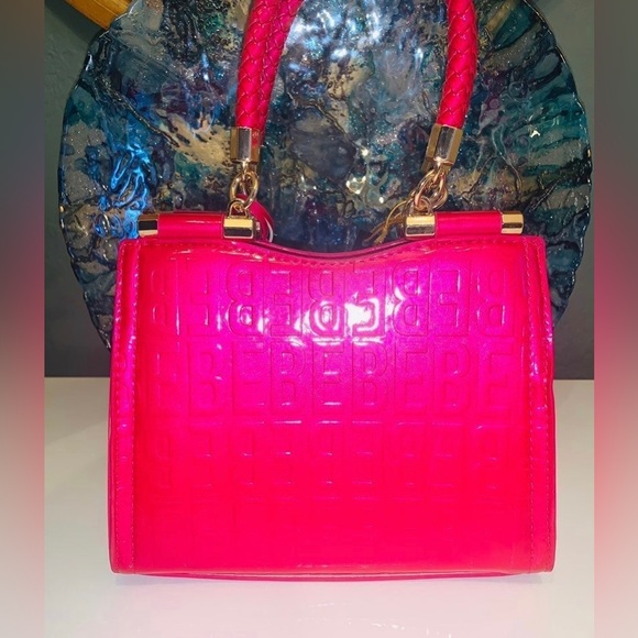 Bebe Irridescent Dark Pink Monogram Purse W/ Matching Wallet & Crossbody Strap - Picture 6 of 14